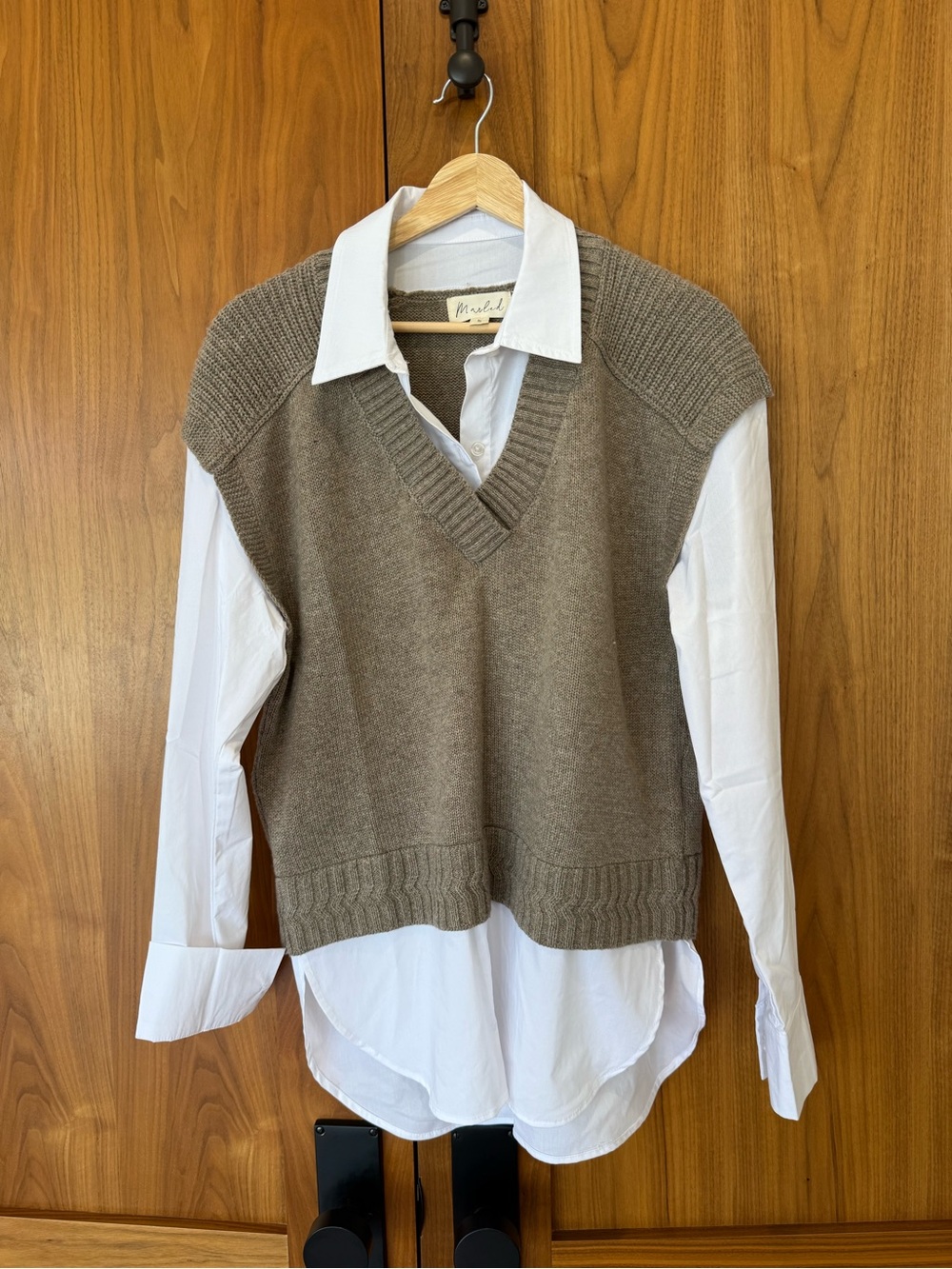 Marled Brown V-Neck Sleeveless Knit Sweater Vest